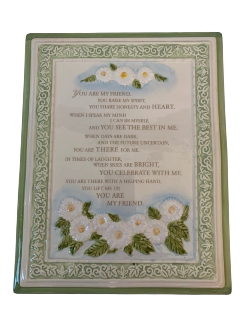 Vintage Ceramic Friendship Wall Plaque Floral Inspirational Decor